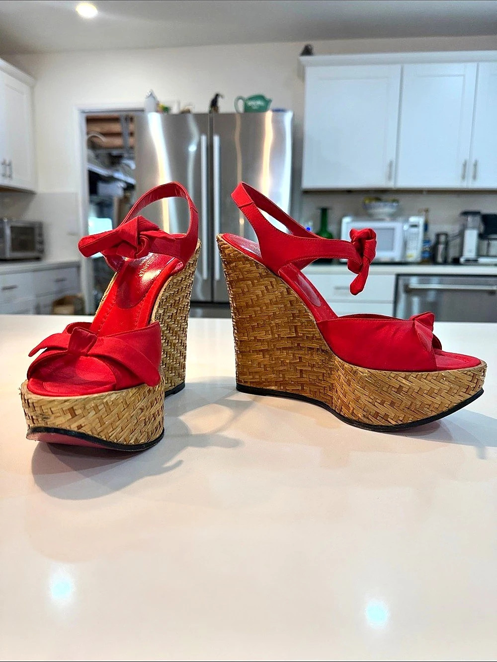 Dolce & Gabbana Red Bow Wedge Sandals